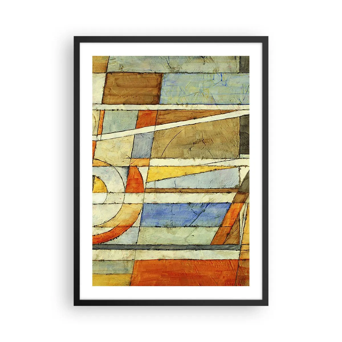 Póster en marco negro - Patrones geométricos en tonos naranja y azul. - 50x70cm - Cubismo en una obra - Decoración de pared moderna para salón y dormitorio ARTTOR