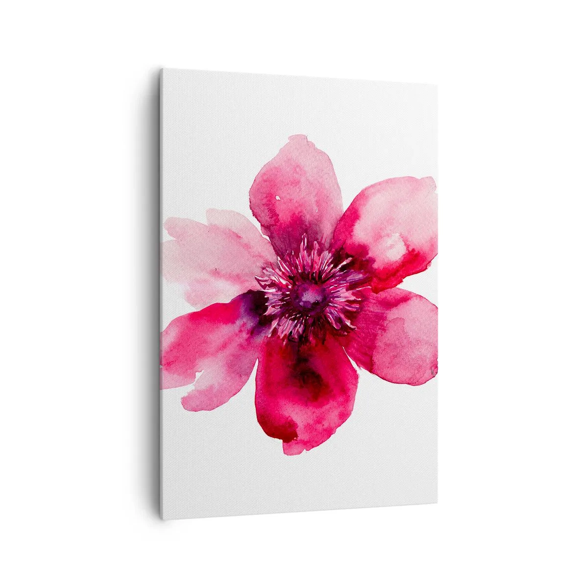 Cuadro sobre lienzo - Impresión de Imagen - Flor rosa en estilo acuarela sobre fondo blanco. - 70x100cm - Un beso con aroma a carmín - Decoración de pared moderna para salón y dormitorio ARTTOR