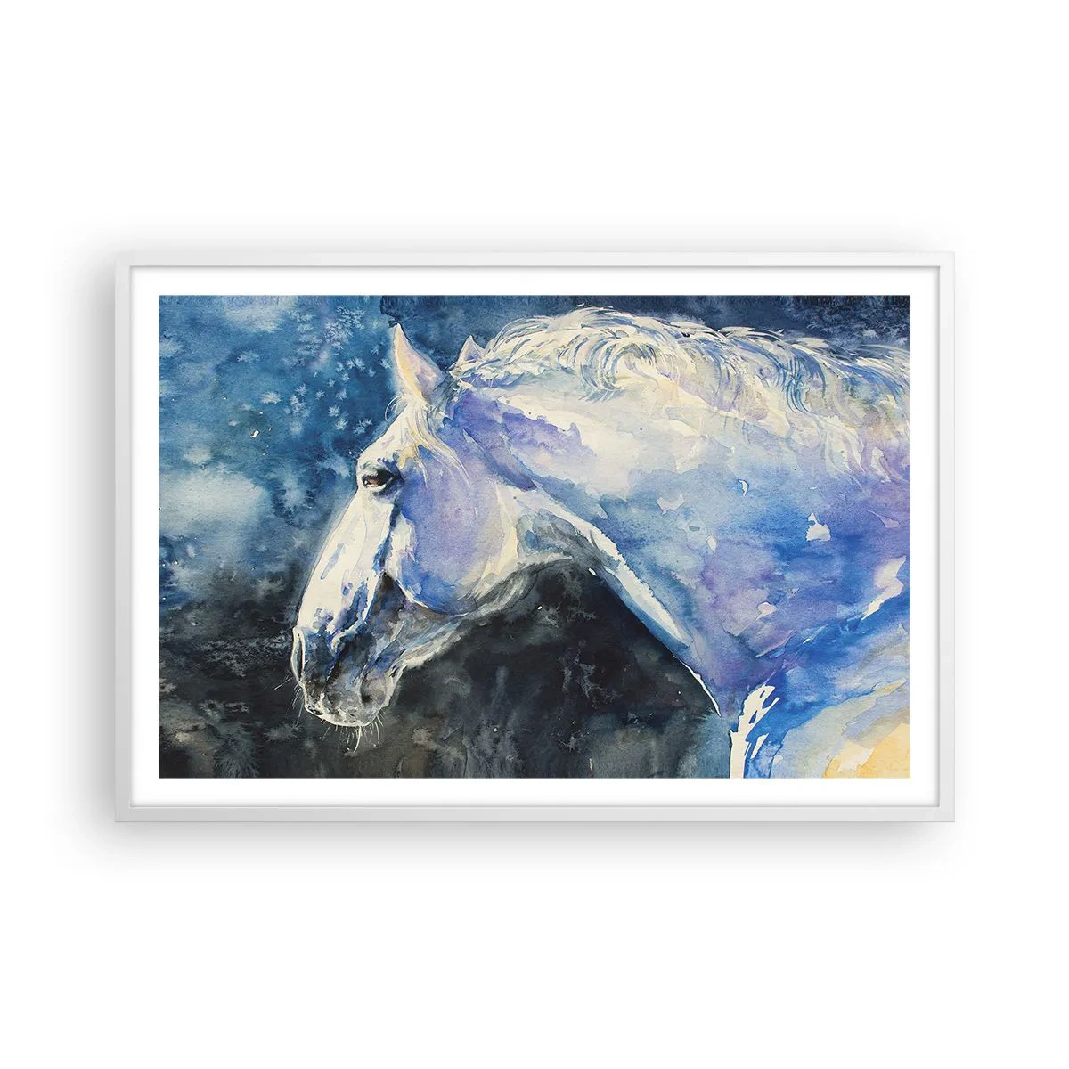 Póster en marco blanco - Retrato en un resplandor azul - 91x61 cm