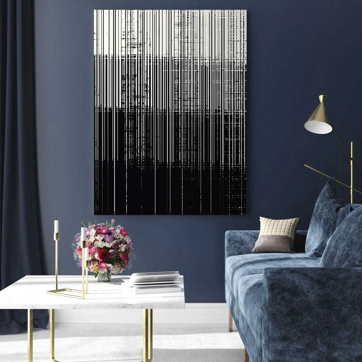 Cuadro sobre vidrio - Impresiones sobre Vidrio - Abstracción en blanco y negro con líneas horizontales que crean un degradado. - 50x70cm - Ondas y vibraciones - Decoración de pared moderna para salón y dormitorio ARTTOR