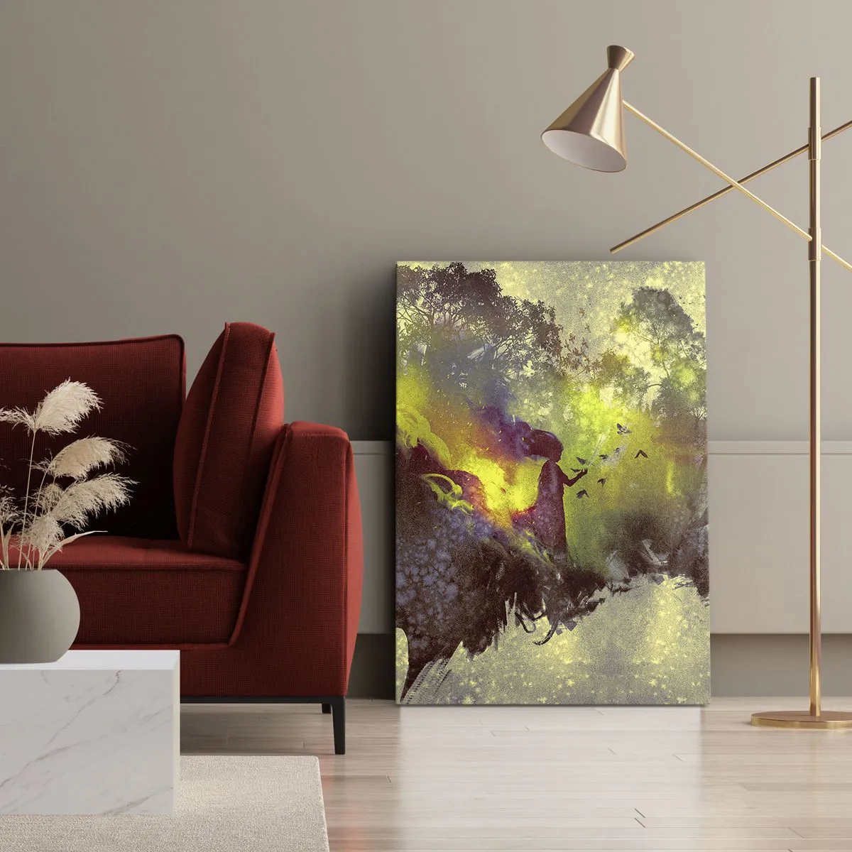 Cuadro sobre lienzo - Impresión de Imagen - Silueta artística de una mujer con la naturaleza al fondo. - 50x70cm - La madre naturaleza - Decoración de pared moderna para salón y dormitorio ARTTOR