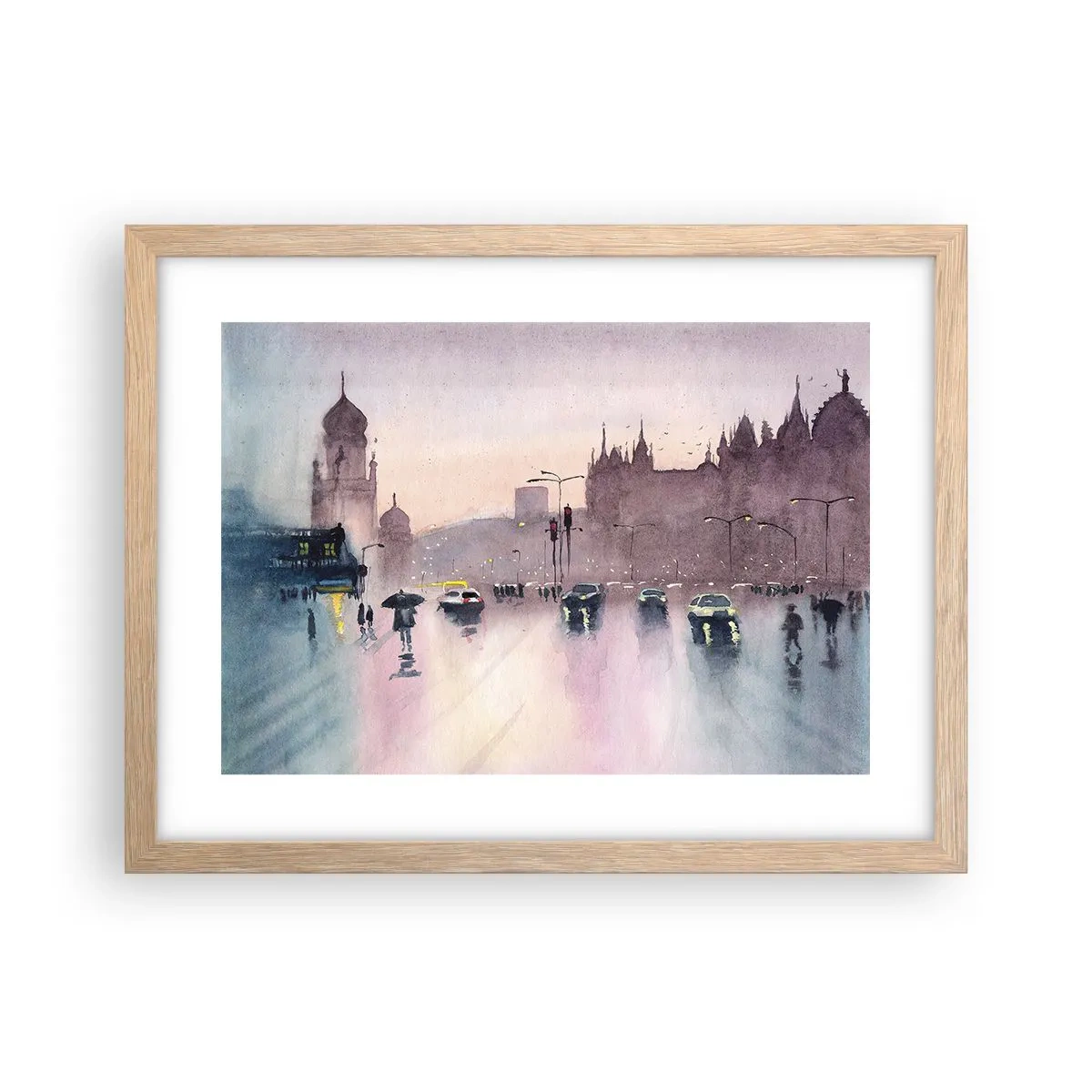 Póster en marco roble claro - En una niebla lluviosa - 40x30 cm