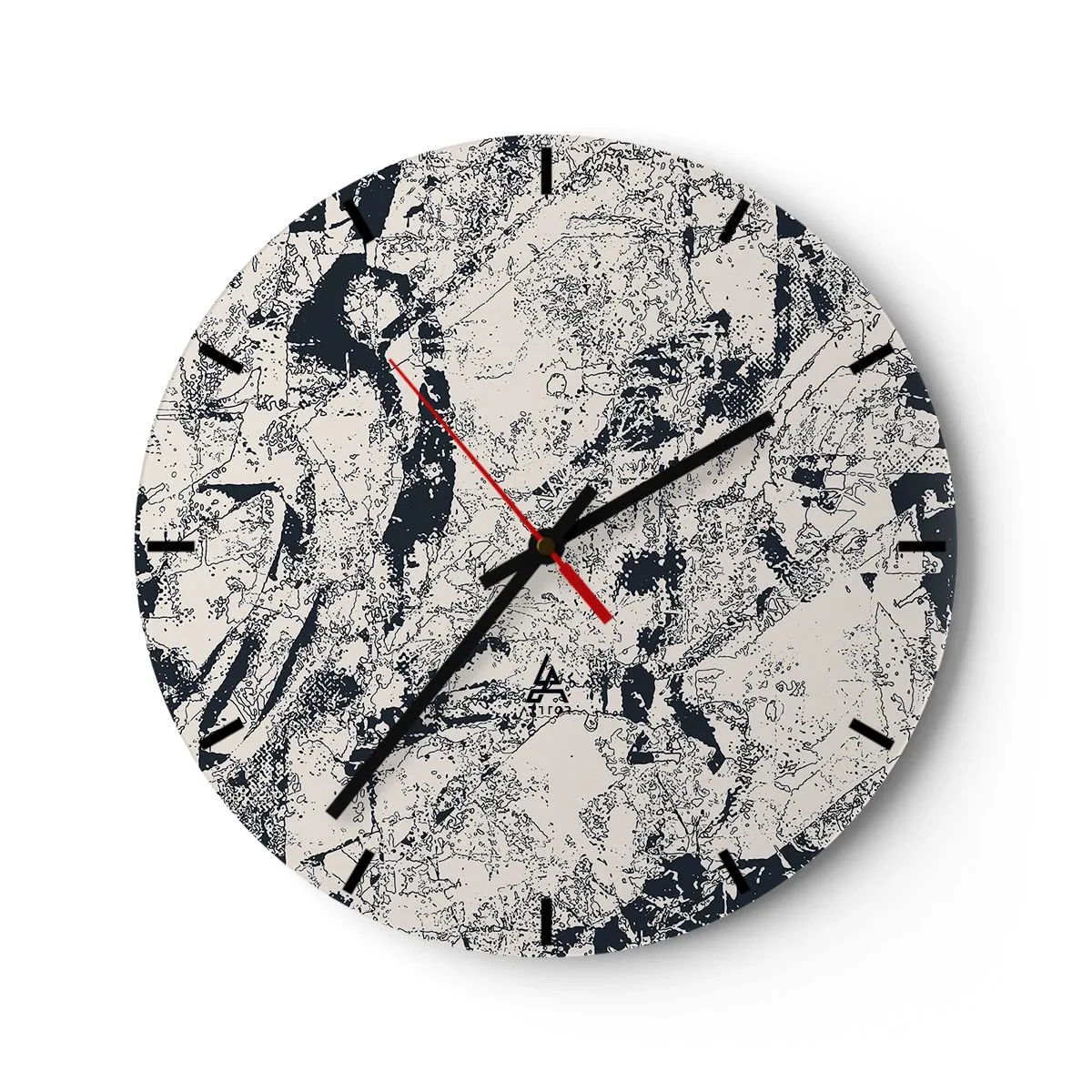 Reloj de pared - Reloj de vidrio - Composición abstracta en tonos negros y grises. - 30x30cm - La interpenetración de los opuestos - Decoración de pared moderna para salón, cocina y dormitorio ARTTOR