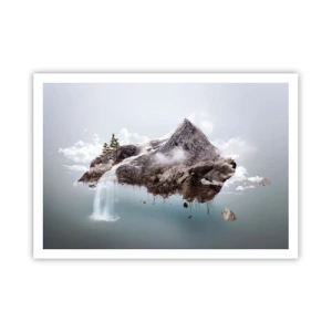 Póster - Una montaña surrealista flotando en las nubes con una cascada. - 100x70cm - Isla surrealista - Decoración de pared moderna para salón y dormitorio ARTTOR