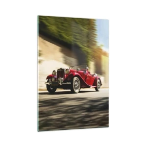 Cuadro sobre vidrio - Impresiones sobre Vidrio - Coche clásico rojo en movimiento en una calle soleada - 80x120cm - Hermosa pieza de museo - Decoración de pared moderna para salón y dormitorio ARTTOR