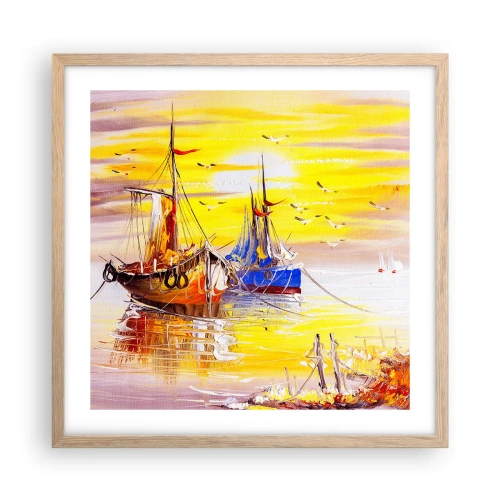 Póster en marco roble claro - Un merecido descanso en el puerto - 50x50 cm