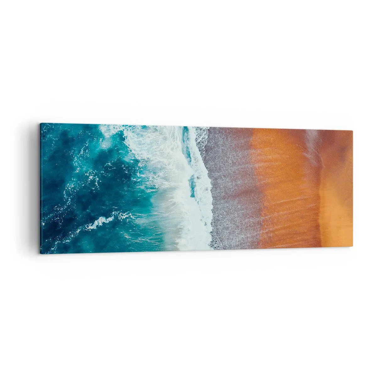 Cuadro sobre lienzo - Impresión de Imagen - Una vista de las olas del océano rompiendo en la playa dorada. - 140x50cm - Un toque de océano - Decoración de pared moderna para salón y dormitorio ARTTOR