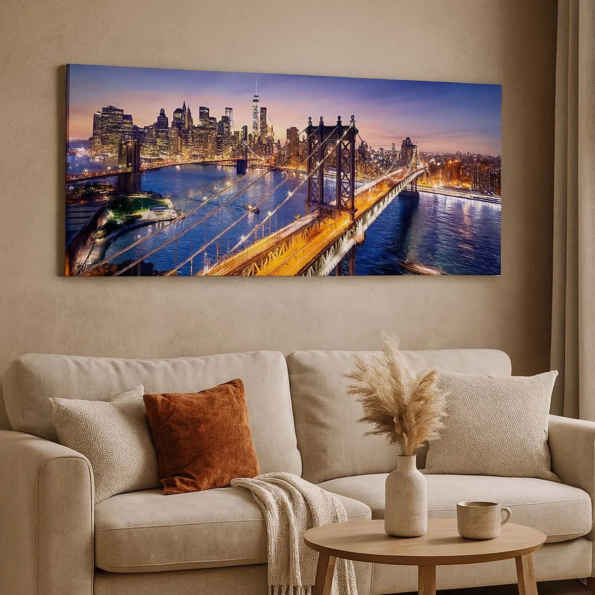 Cuadro sobre lienzo - Impresión de Imagen - Un puente luminoso hacia el corazón de la ciudad - 100x40 cm