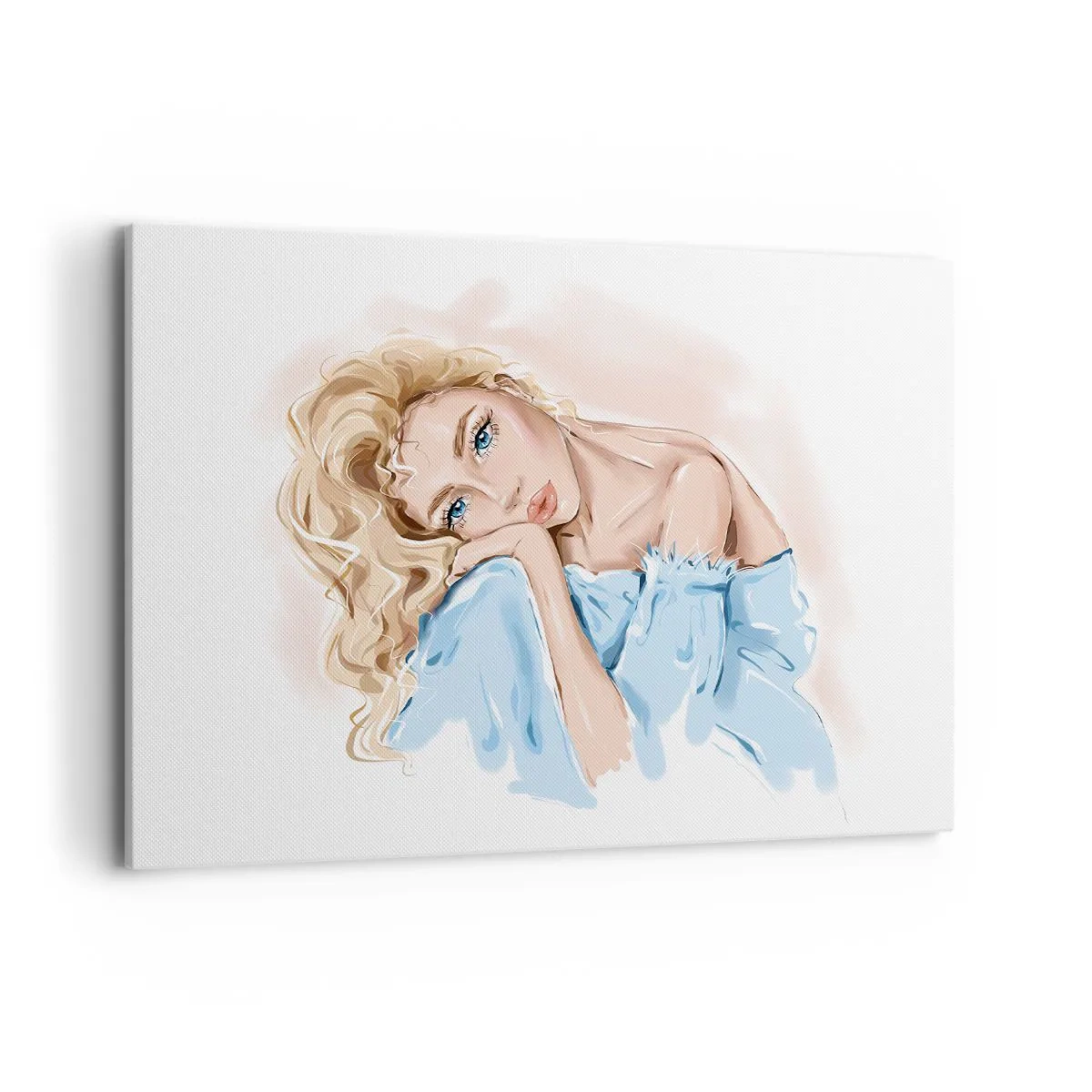 Cuadro sobre lienzo - Impresión de Imagen - Retrato de una mujer con un vestido azul y cabello rubio. - 100x70cm - Soñar en azul - Decoración de pared moderna para salón y dormitorio ARTTOR