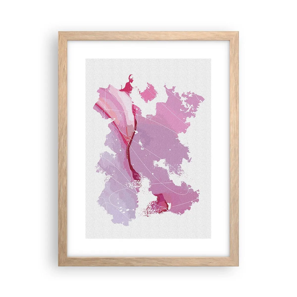 Póster en marco roble claro - Mapa de un mundo rosa - 30x40 cm