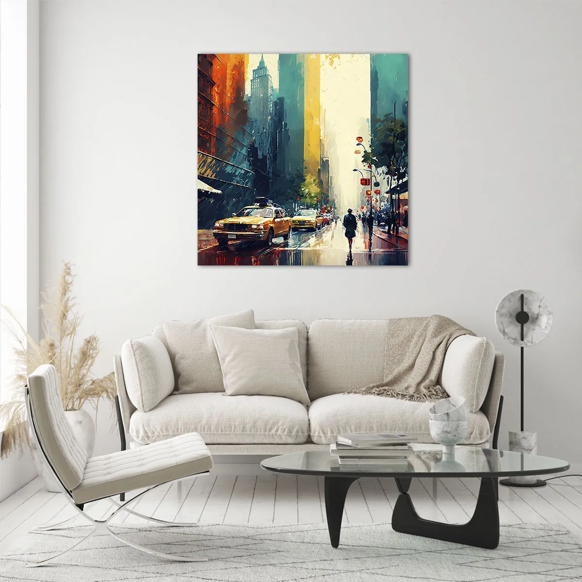 Cuadro sobre vidrio - Impresiones sobre Vidrio - Nueva York - hasta la lluvia es colorida - 30x30 cm