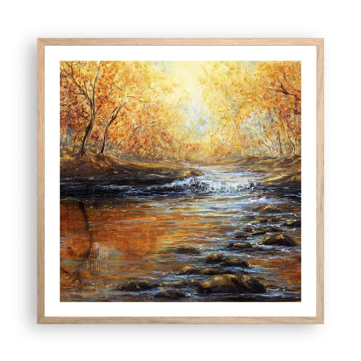 Póster en marco roble claro - Arroyo de oro - 60x60 cm