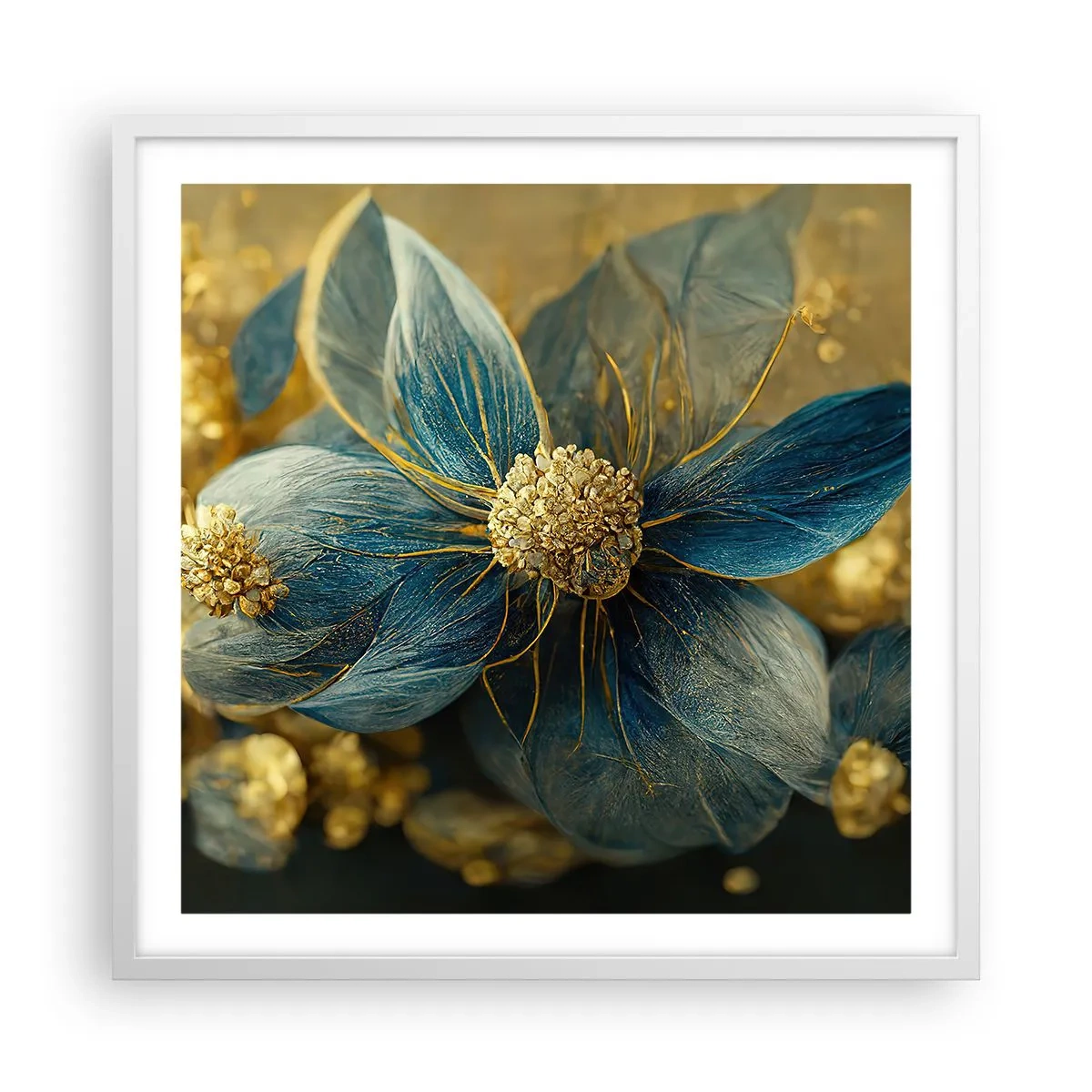 Póster en marco blanco - Flor de oro - 60x60 cm