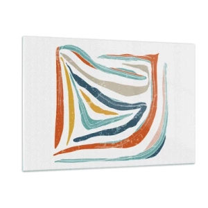 Cuadro sobre vidrio - Impresiones sobre Vidrio - Las rayas de colores crean una abstracción dinámica sobre un fondo blanco. - 120x80cm - Abstracción sonriente y amistosa - Decoración de pared moderna para salón y dormitorio ARTTOR