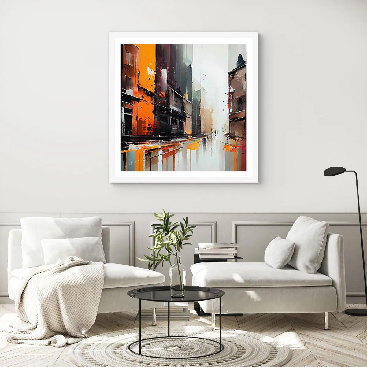 Póster en marco blanco - Día lluvioso - 40x40 cm