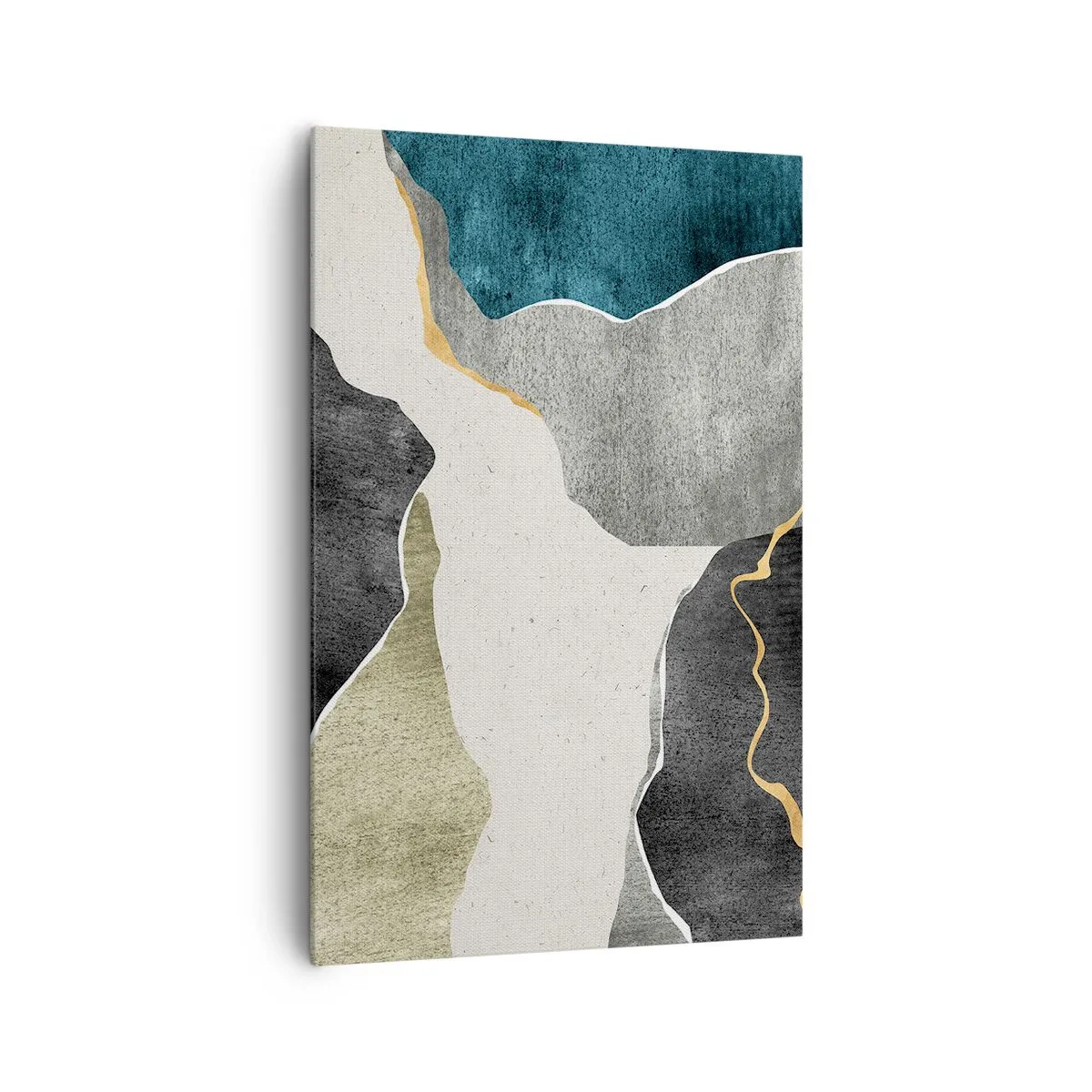 Cuadro sobre lienzo - Impresión de Imagen - Formas geométricas en tonos grises, verdes y dorados. - 80x120cm - Composición en mosaico con una hebra de oro - Decoración de pared moderna para salón y dormitorio ARTTOR