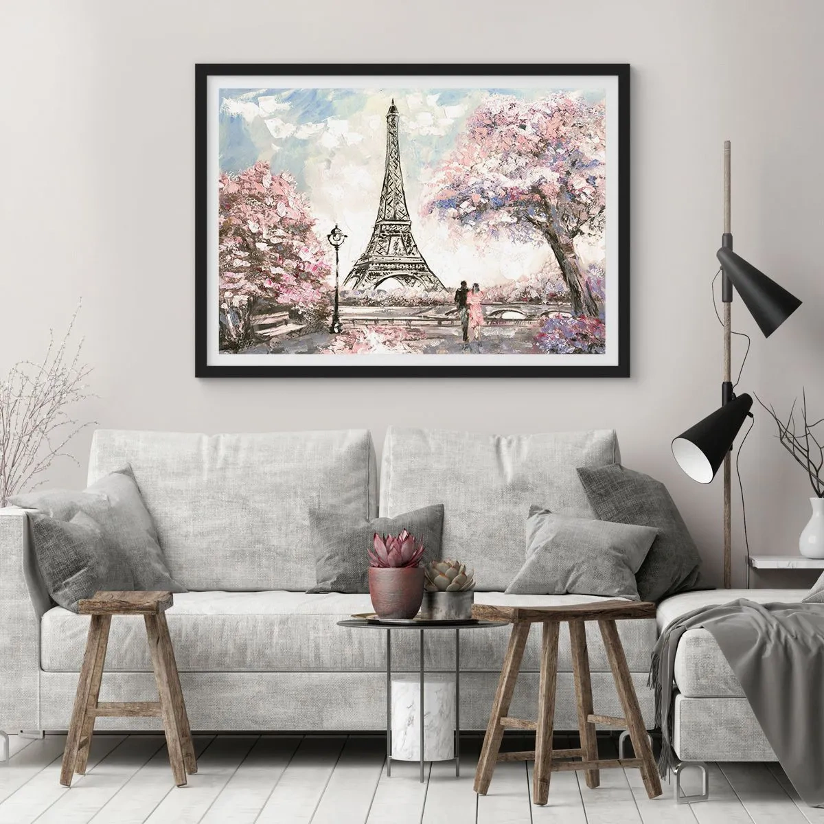 Póster en marco negro - Un paseo por París en abril - 91x61 cm