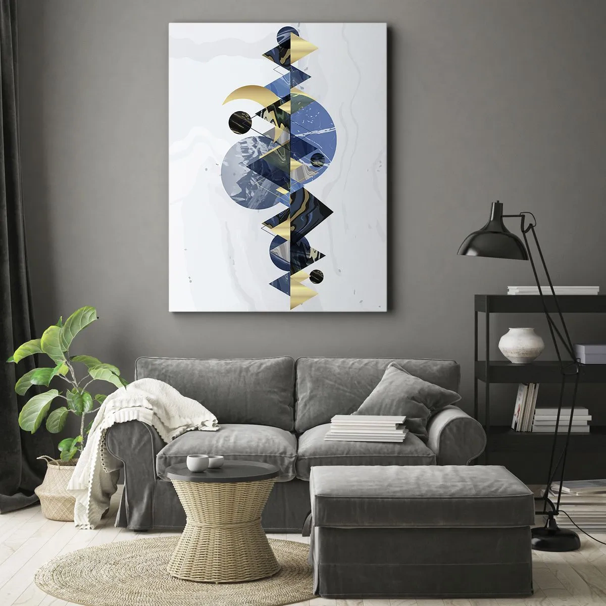 Cuadro sobre lienzo - Impresión de Imagen - Patrones geométricos abstractos con motivos montañosos - 50x70cm - Paisaje geométrico - Decoración de pared moderna para salón y dormitorio ARTTOR