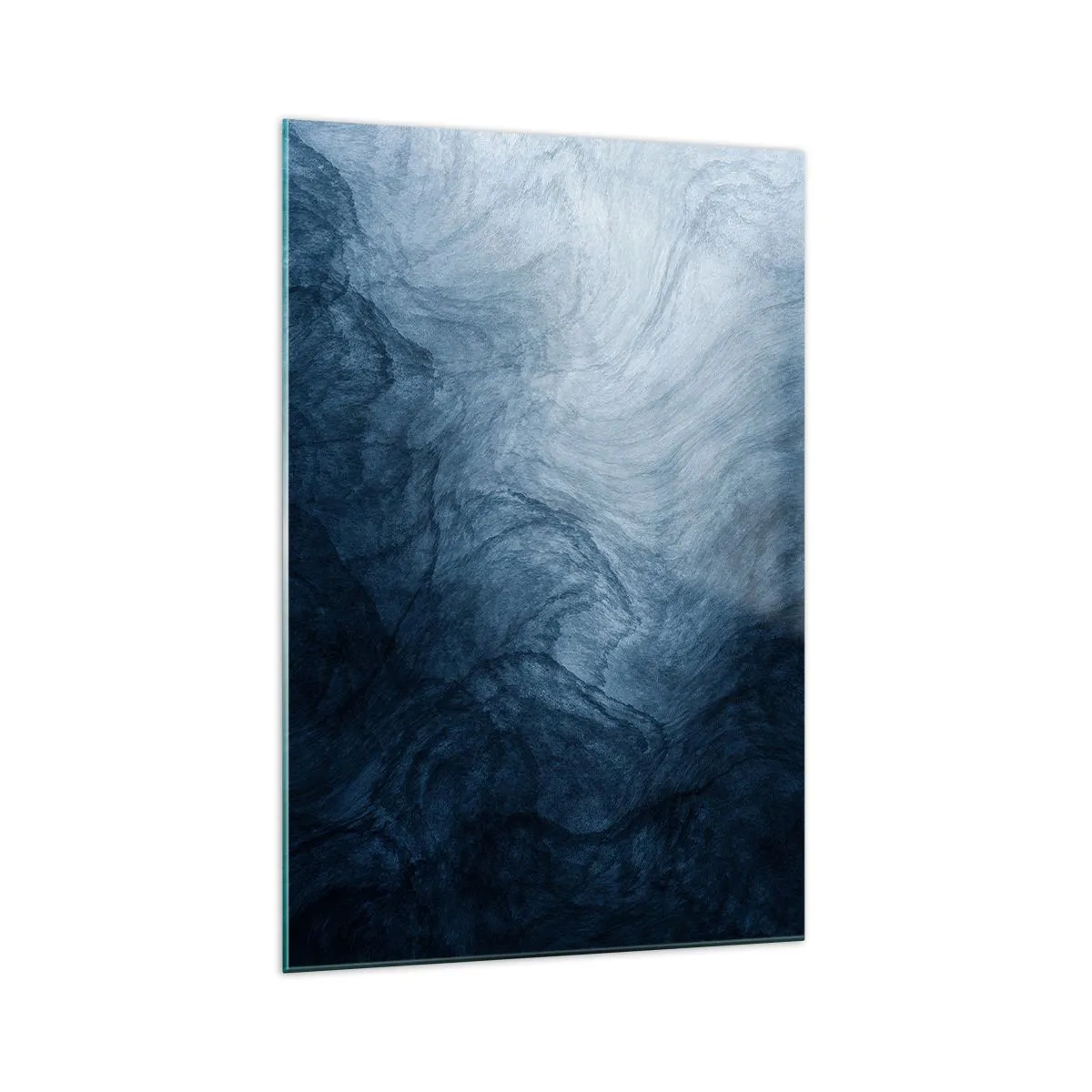 Cuadro sobre vidrio - Impresiones sobre Vidrio - Una composición abstracta en tonos azules y azul marino. - 70x100cm - En las profundidades - Decoración de pared moderna para salón y dormitorio ARTTOR