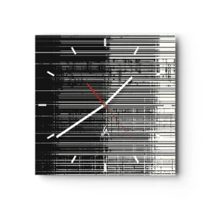 Reloj de pared - Reloj de vidrio - Composición abstracta de líneas en blanco y negro contrastantes. - 30x30cm - Ondas y vibraciones - Decoración de pared moderna para salón y dormitorio ARTTOR