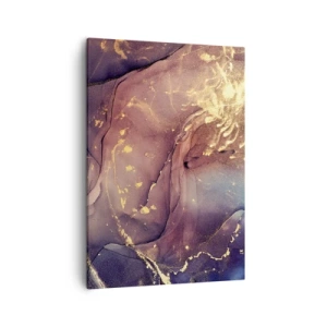 Cuadro sobre lienzo - Impresión de Imagen - Composición abstracta con tonos dorados y morados. - 50x70cm - Materia y espíritu - Decoración de pared moderna para salón y dormitorio ARTTOR