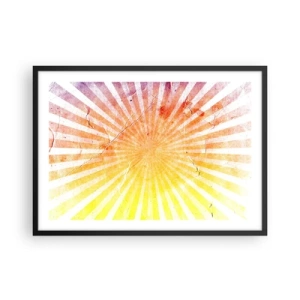 Póster en marco negro - Rayos de sol en tonos naranja y amarillo. - 70x50cm - Renacer del sol - Decoración de pared moderna para salón y dormitorio ARTTOR