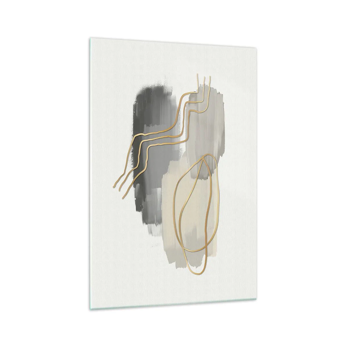 Cuadro sobre vidrio - Impresiones sobre Vidrio - Líneas doradas abstractas sobre un fondo gris - 70x100cm - Persistencia y movimiento - Decoración de pared moderna para salón y dormitorio ARTTOR
