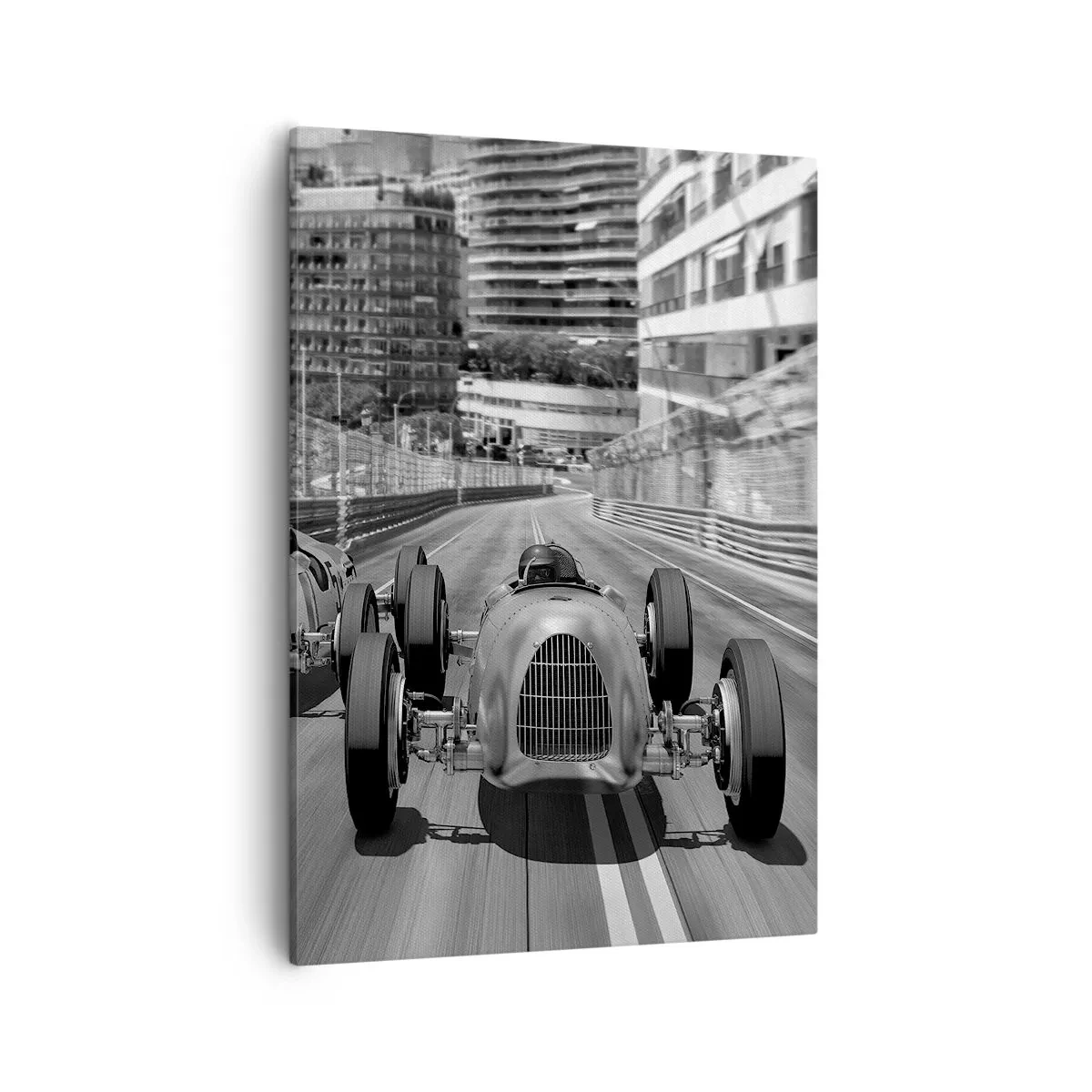 Cuadro sobre lienzo - Impresión de Imagen - Escena de carrera de coches retro monocromática - 50x70cm - Érase una vez en Montecarlo - Decoración de pared moderna para salón y dormitorio ARTTOR