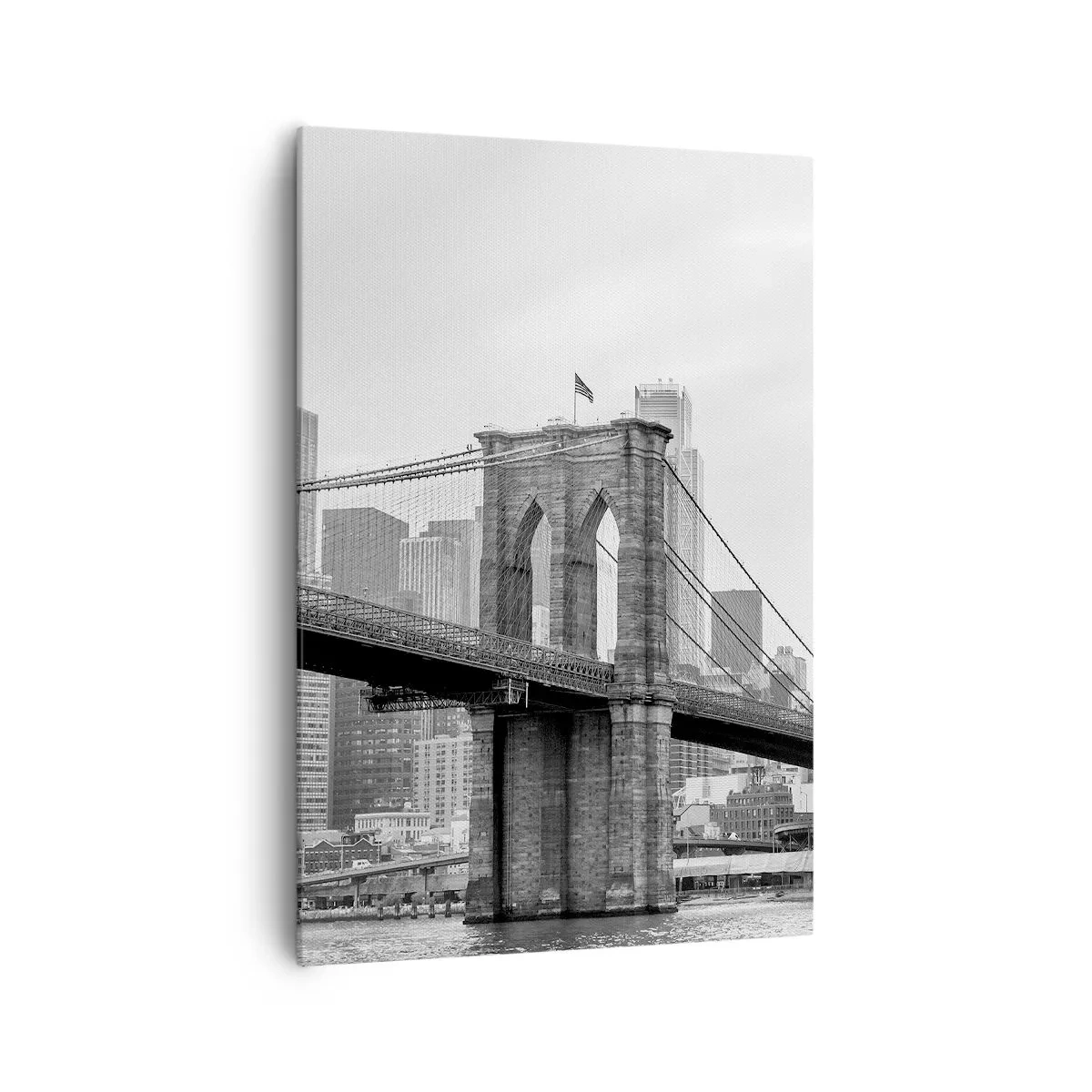 Cuadro sobre lienzo - Impresión de Imagen - Puente de Brooklyn con rascacielos de Nueva York al fondo - 70x100cm - Vibraciones de Nueva York - Decoración de pared moderna para salón y dormitorio ARTTOR