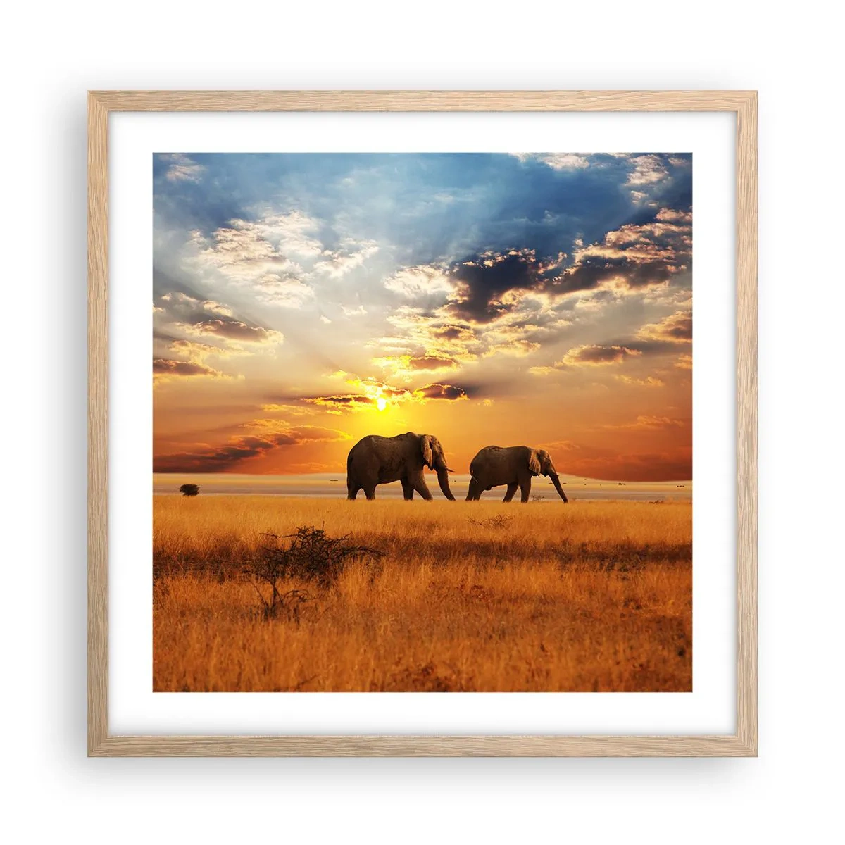 Póster en marco roble claro - Un paseo en familia - 50x50 cm