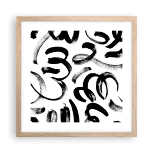 Póster en marco roble claro - Negro sobre blanco - 40x40 cm