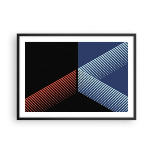 Póster en marco negro - Líneas geométricas en tonos rojos y azules. - 70x50cm - La rectitud - Decoración de pared moderna para salón y dormitorio ARTTOR