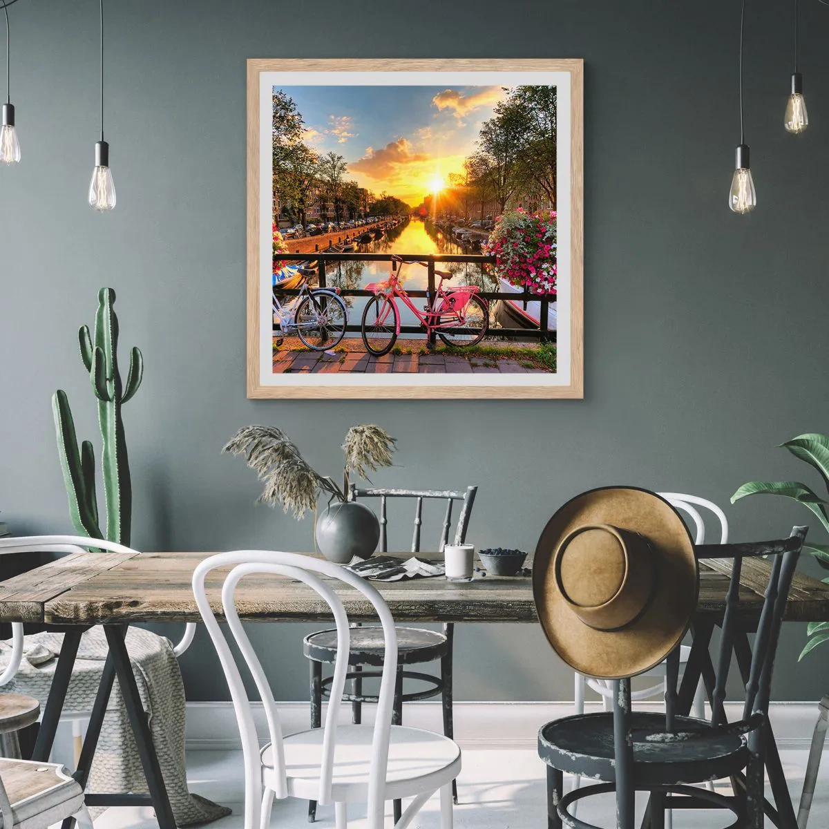 Póster en marco roble claro - Mañana de primavera en Ámsterdam - 40x40 cm