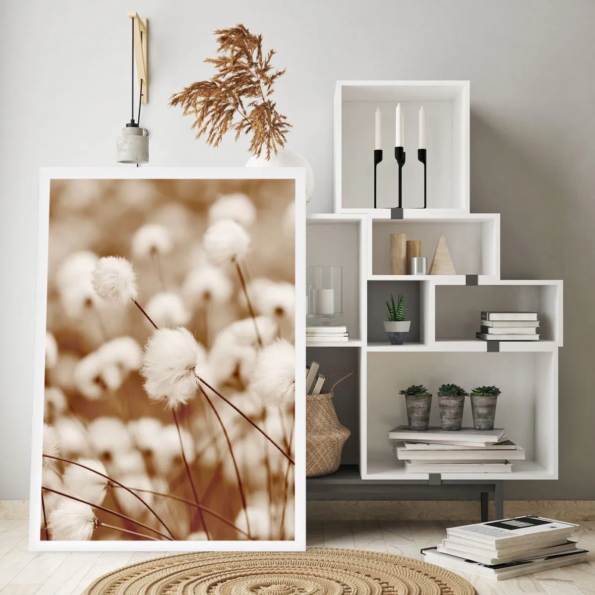 Póster - Hojas de hierba esponjosas en una toma delicada - 50x70cm - Un mullido colchón - Decoración de pared moderna para salón y dormitorio ARTTOR