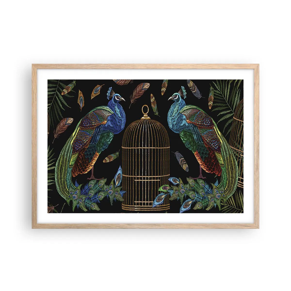 Póster en marco roble claro - Con plumajes reales - 70x50 cm