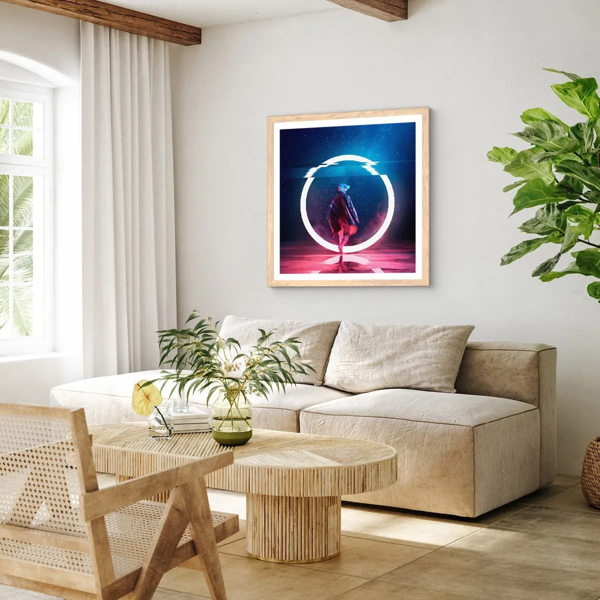 Póster en marco roble claro - Entre mundos - 60x60 cm