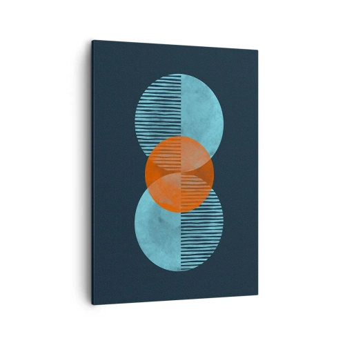 Cuadro sobre lienzo - Impresión de Imagen - Círculos geométricos en tonos azules y naranjas. - 50x70cm - Composición simétrica - Decoración de pared moderna para salón y dormitorio ARTTOR