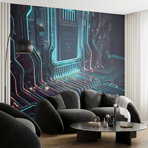 Fotomural Premium Sand - Estructura de circuito integrado de neón moderno - 100x70cm - Mi forma de pensar - Decoración de pared moderna para salón y dormitorio ARTTOR
