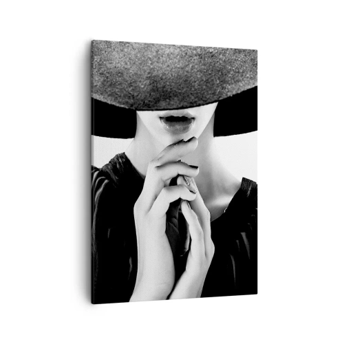 Cuadro sobre lienzo - Impresión de Imagen - Mujer elegante con un gran sombrero en tonos blanco y negro. - 50x70cm - Belleza oculta - Decoración de pared moderna para salón y dormitorio ARTTOR