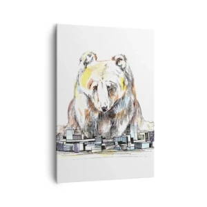 Cuadro sobre lienzo - Impresión de Imagen - Ilustración de un oso con detalles coloridos y bloques. - 70x100cm - ¿Cómo podéis vivir así? - Decoración de pared moderna para salón y dormitorio ARTTOR