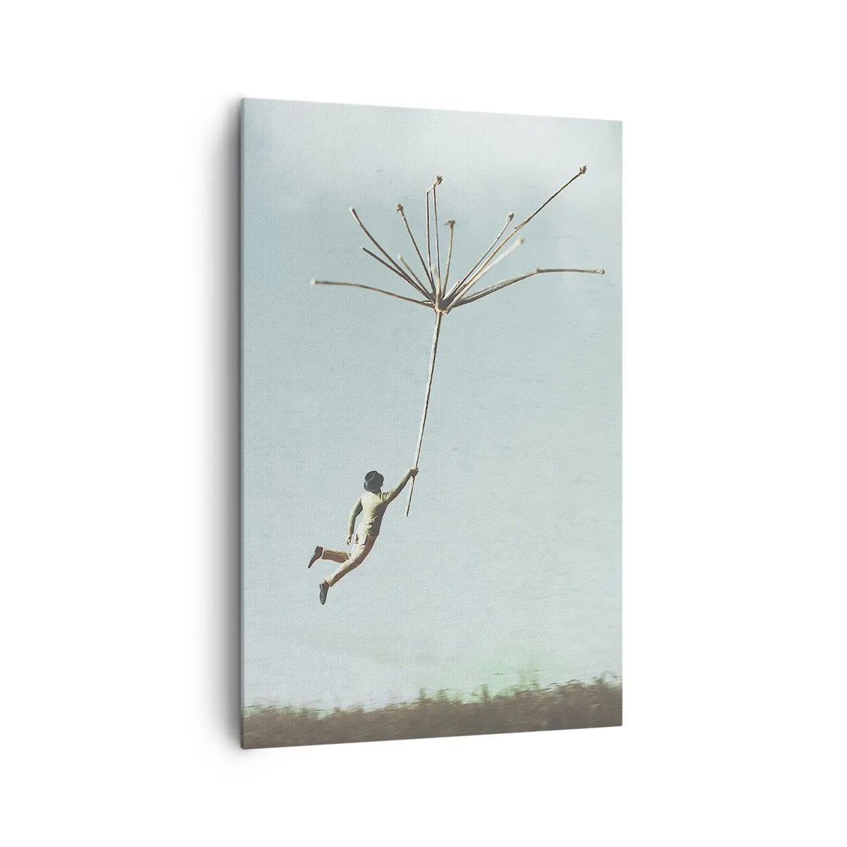 Cuadro sobre lienzo - Impresión de Imagen - Una figura levantada por una gran semilla de diente de león. - 80x120cm - Bailando con la brisa - Decoración de pared moderna para salón y dormitorio ARTTOR