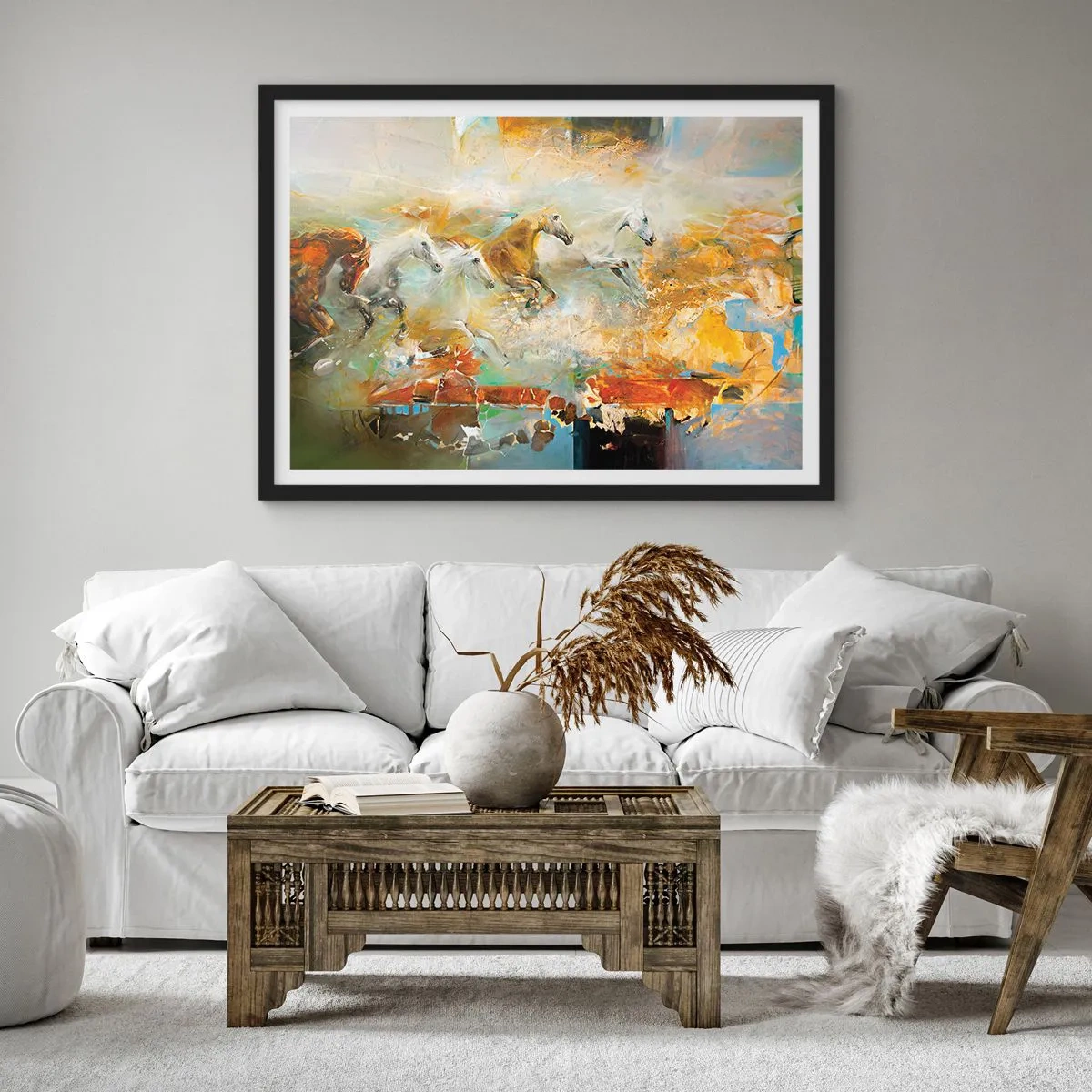 Póster en marco negro - Galopando a través de la luz - 50x40 cm