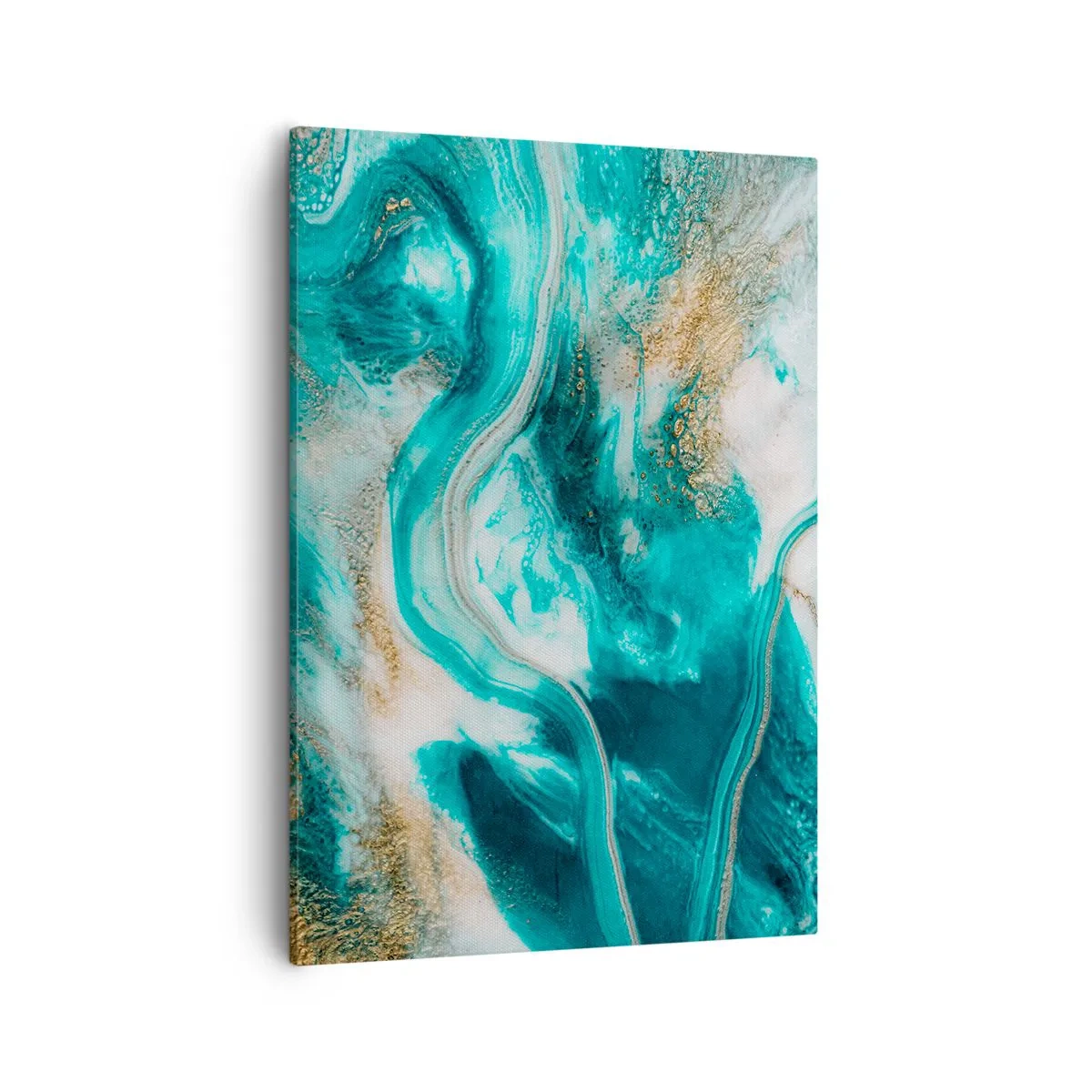 Cuadro sobre lienzo - Impresión de Imagen - Abstracción turquesa con acentos blancos y dorados. - 50x70cm - Río de oro - Decoración de pared moderna para salón y dormitorio ARTTOR