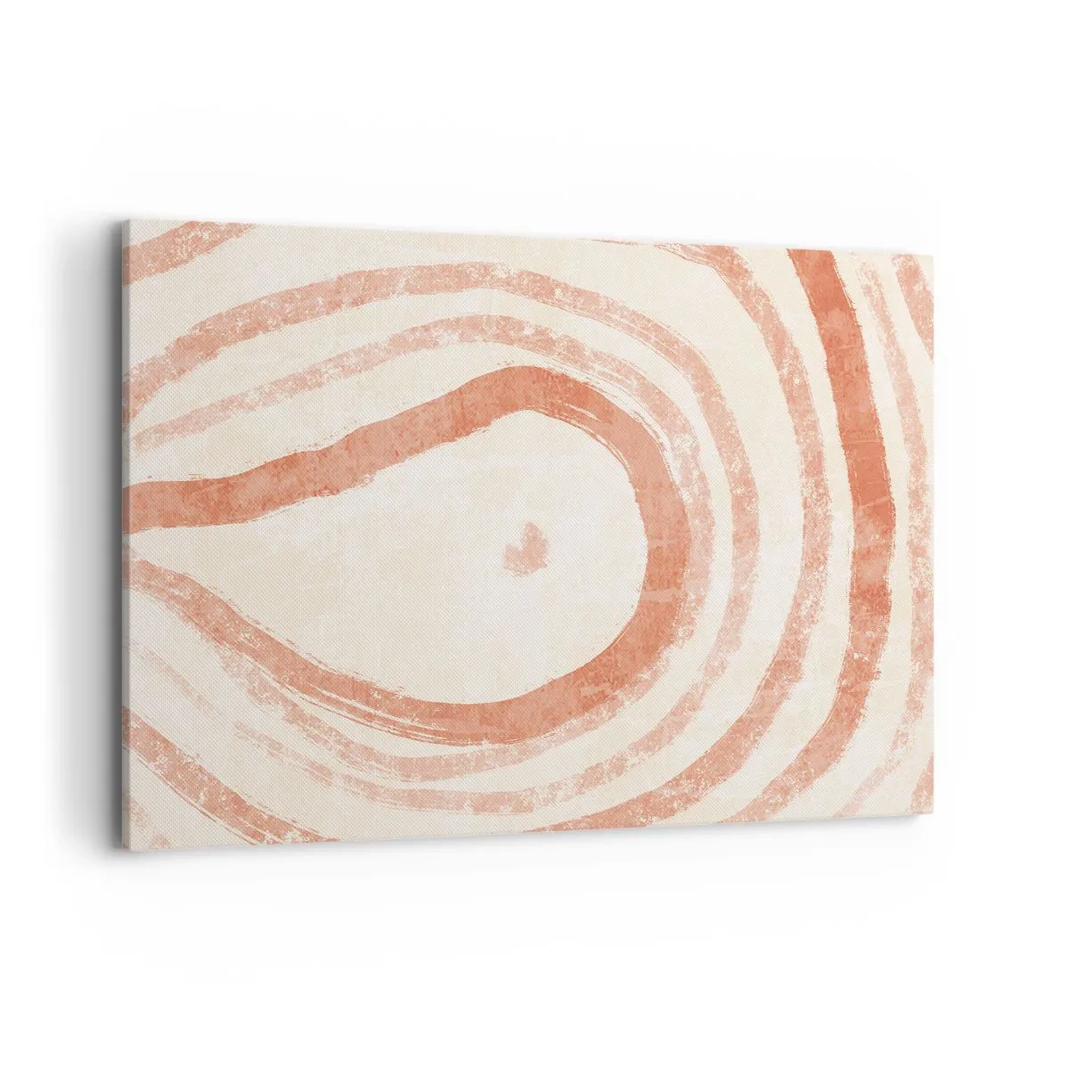 Cuadro sobre lienzo - Impresión de Imagen - Un motivo abstracto de líneas concéntricas en tonos terracota. - 120x80cm - Círculos de coral - composición - Decoración de pared moderna para salón y dormitorio ARTTOR