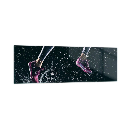 Cuadro sobre vidrio - Impresiones sobre Vidrio - Una toma dinámica de una carrera bajo la lluvia contra un fondo negro. - 160x50cm - Fuerza de impulso - Decoración de pared moderna para salón y dormitorio ARTTOR