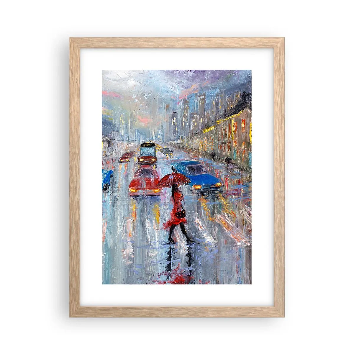 Póster en marco roble claro - Una tarde de lluvia en la ciudad - 30x40 cm