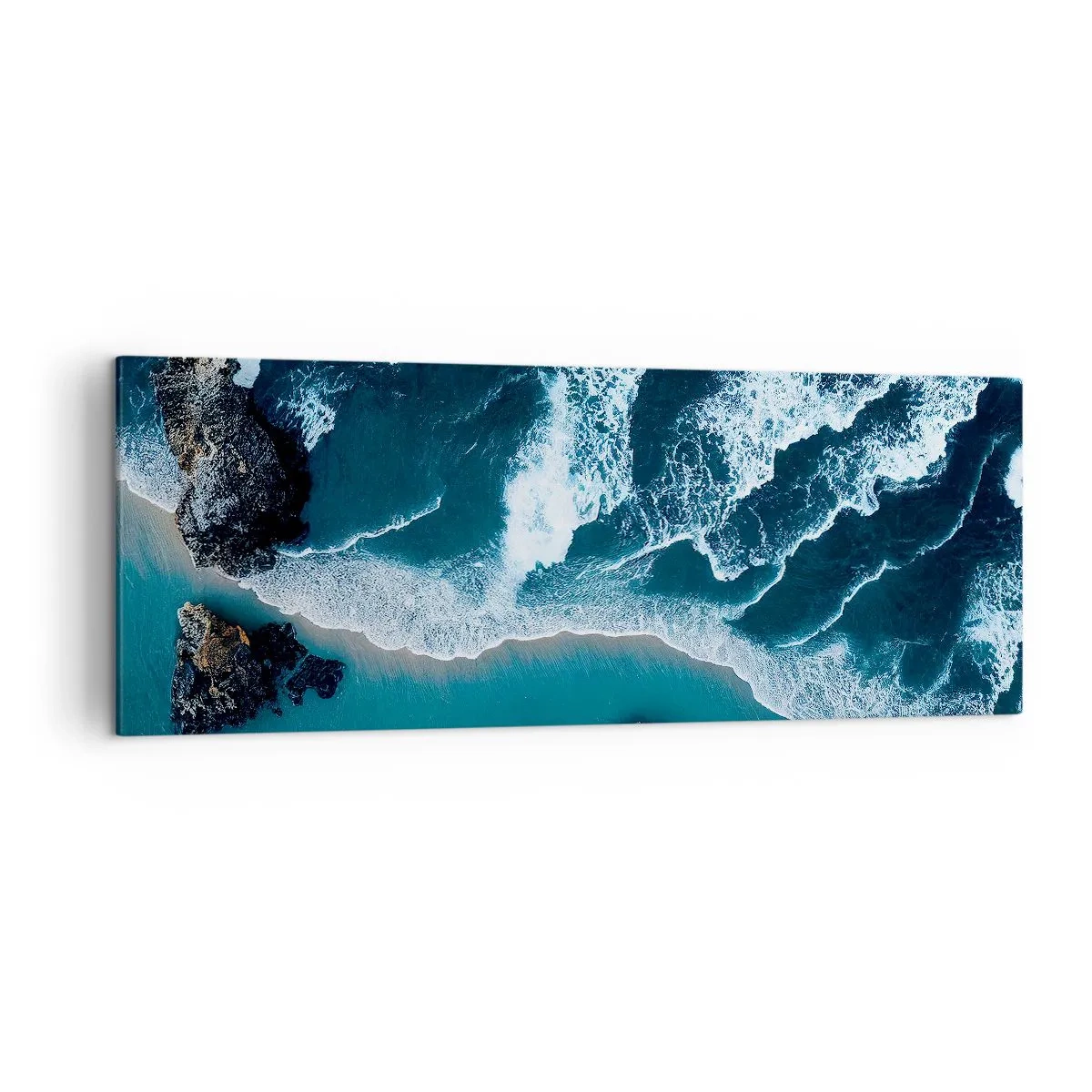 Cuadro sobre lienzo - Impresión de Imagen - Vista aérea de las olas rompiendo en la orilla - 140x50cm - Rodeadas por las olas - Decoración de pared moderna para salón y dormitorio ARTTOR