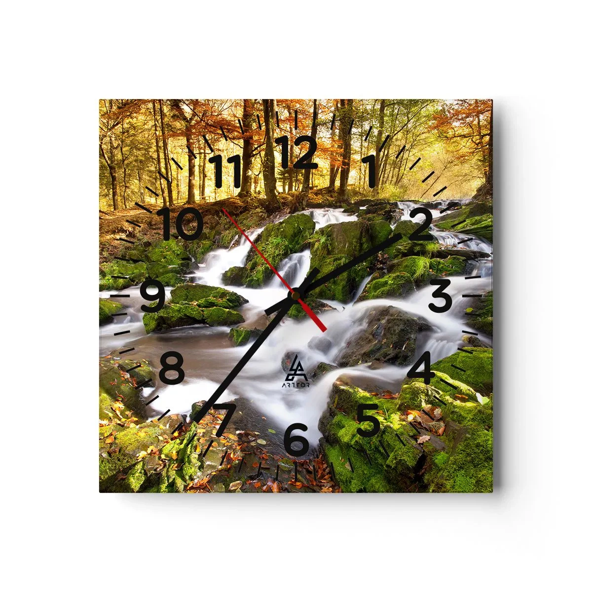 Reloj de pared - Reloj de vidrio - Atravesando el bosque otoñal - 30x30 cm