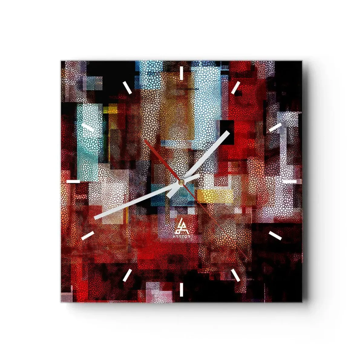 Reloj de pared - Reloj de vidrio - Abstracción geométrica en intensos tonos rojos. - 30x30cm - Confusión y desconcierto - Decoración de pared moderna para salón y dormitorio ARTTOR
