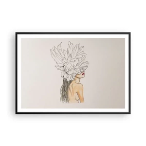 Póster en marco negro - Retrato de una mujer con decoración de plumas en estilo artístico. - 100x70cm - Belleza coronada - Decoración de pared moderna para salón y dormitorio ARTTOR